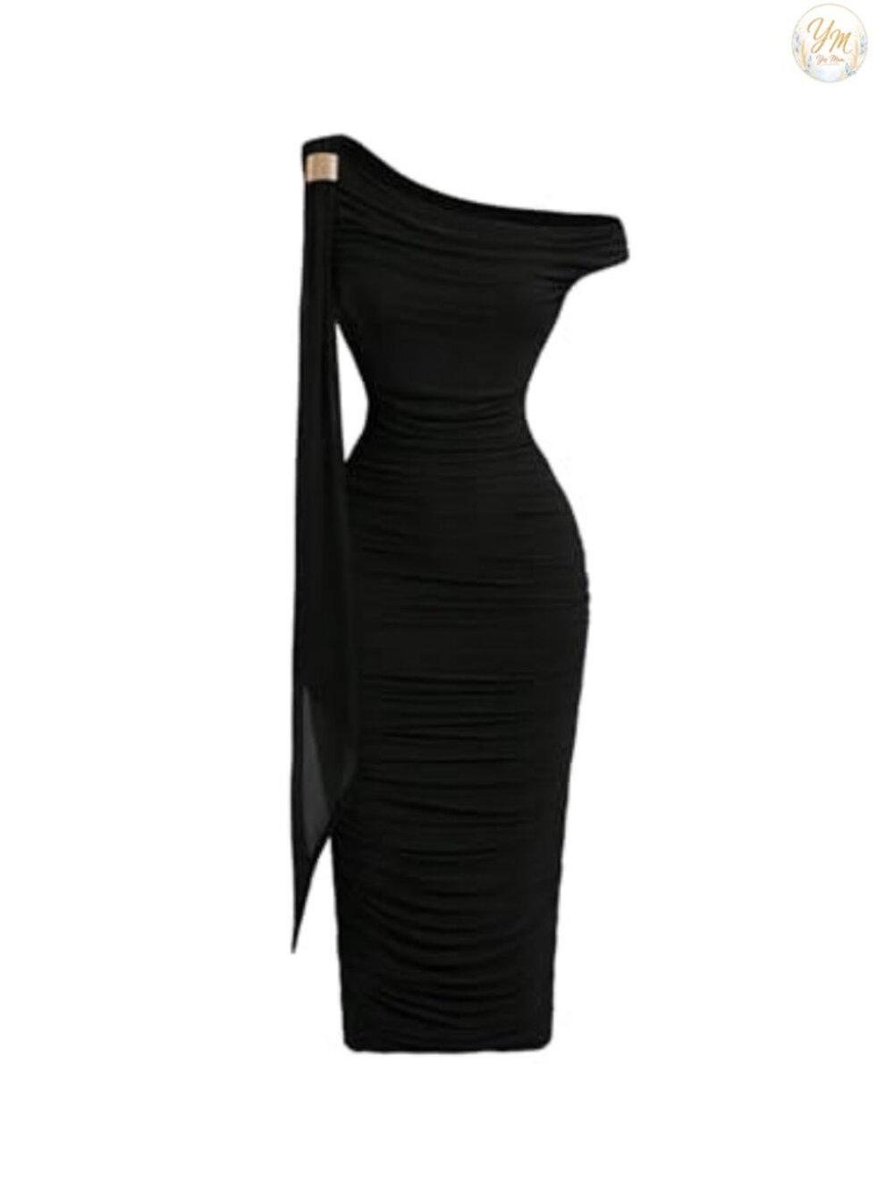 Off Shoulder Metal Ruched Mesh Bodycon Midi Dress Sleeveless Party